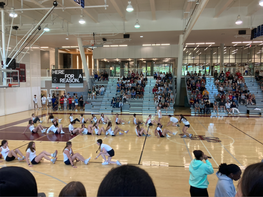 Most spring sports teams performed at the Founder’s Day pep rally. 
Photo: Maddie Mohamadi ’23.